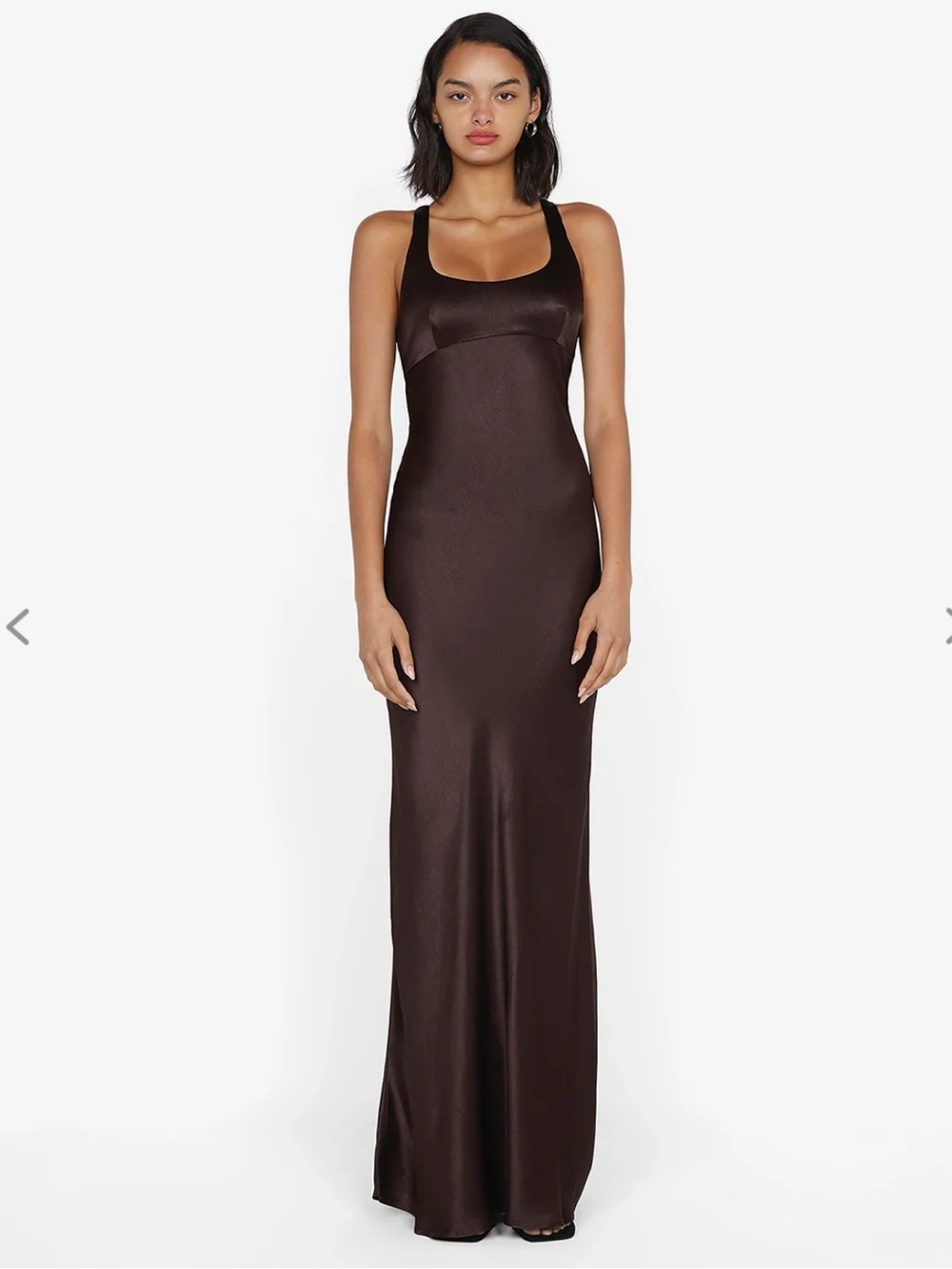BEC + BRIDGE MAXINA CROSSOVER DRESS … Brown Satin Scoop Neck Maxi Dress
